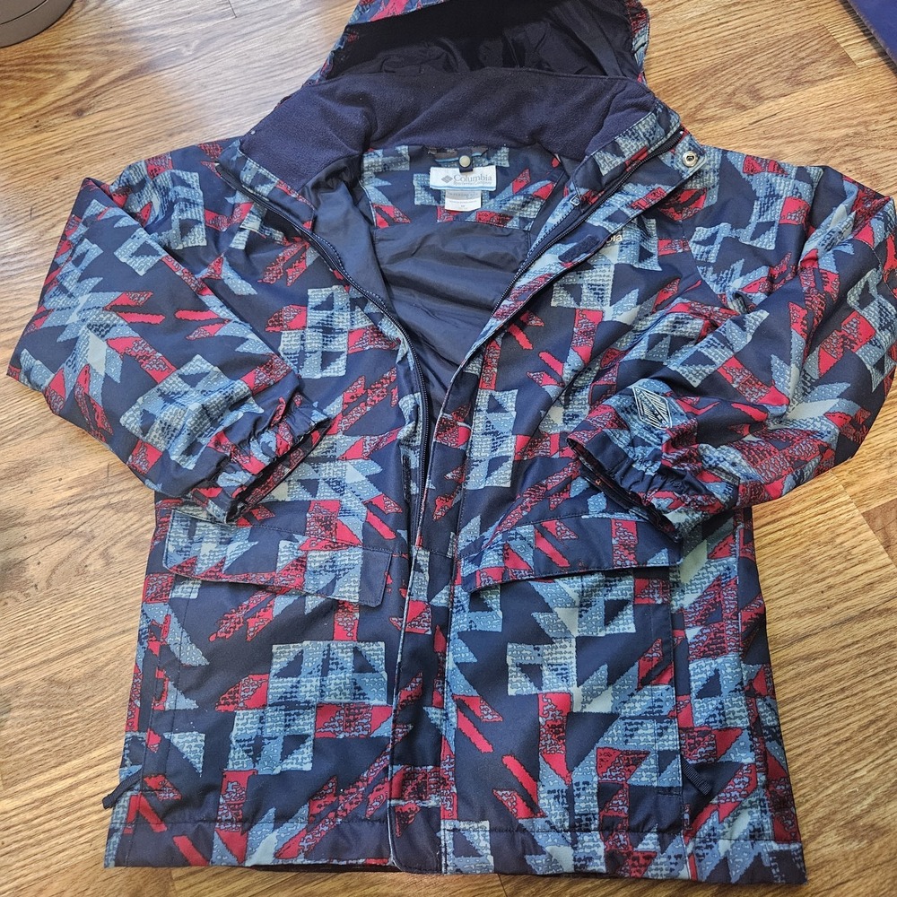 Columbia Boys Medium 10/12 Jacket Blue Red Navy Lightweight Coat Hooded Zip